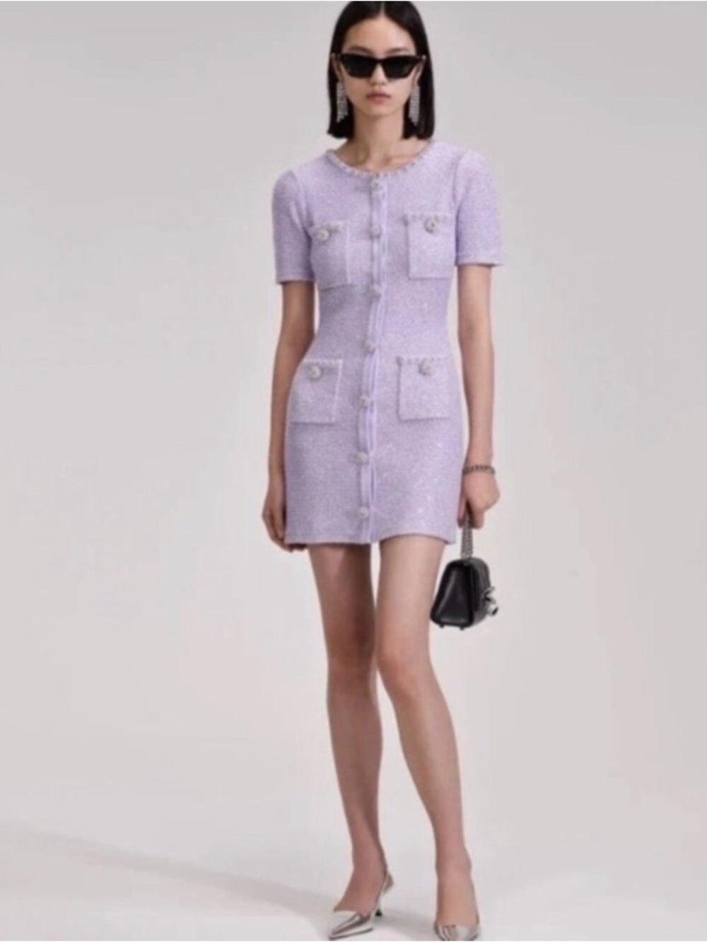 Self-Portrait Lilac Sequin knit Mini Dress